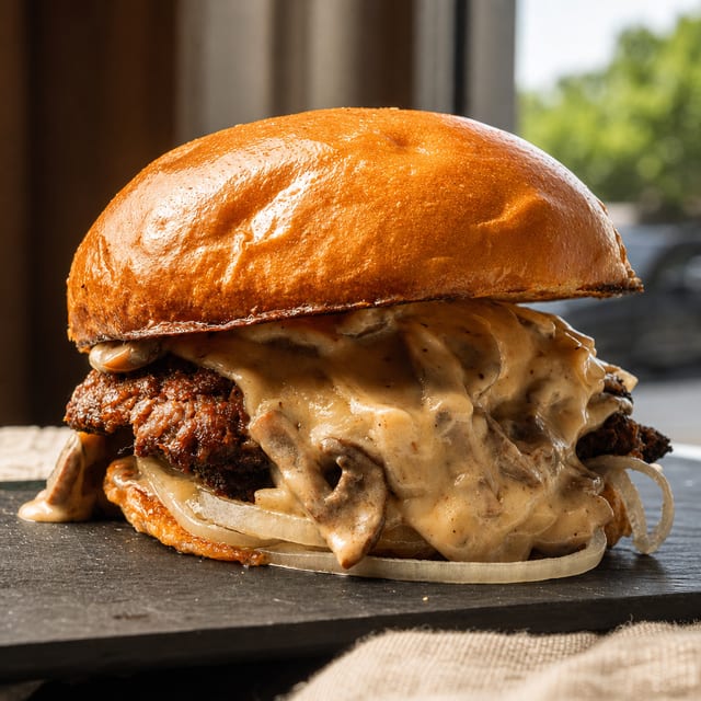 Swiss Mushroom Burger.