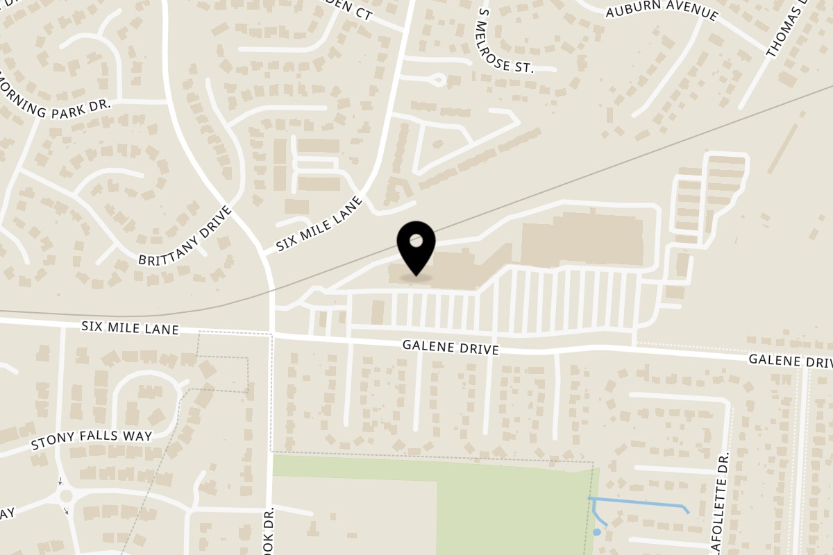 Map showing the location of Little Angel Burgers & Wings on 9015 Galene Dr in Louisville